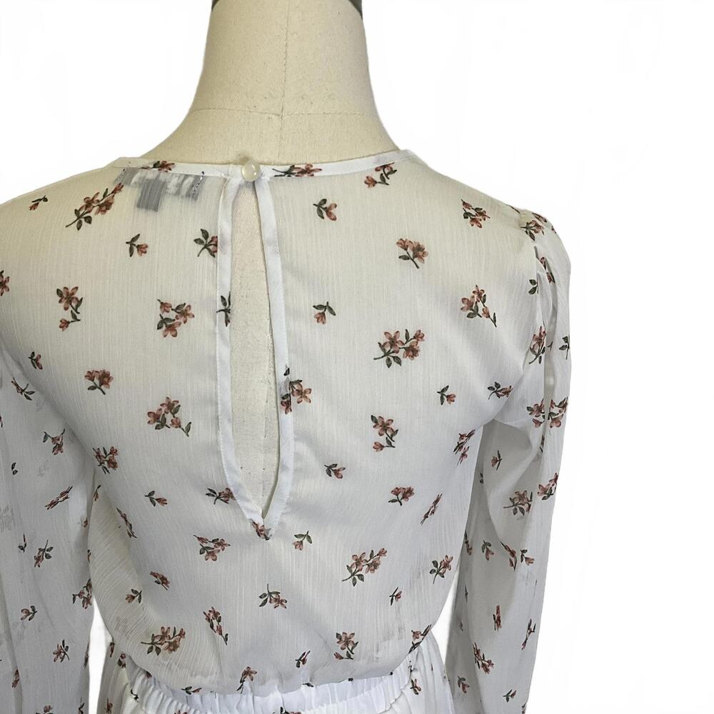 Trixxi Women's Size Small White Floral Long Sleeve V Neck Faux Wrap Dress - Picture 8 of 14